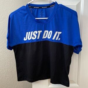 Nike Running Dri-Fit XS Just Do It Cropped Breathable Blue Black Short Sleeve